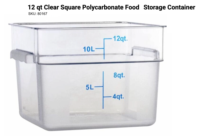 12 Qt. Polycarbonate Clear Square Food Storage Container