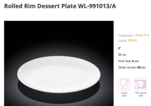 Porcelain Snack Plate 8" | 20 cm. Set of 6 (991013)