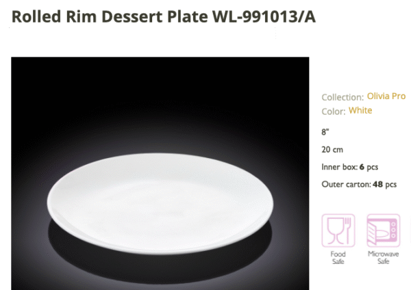 Porcelain Snack Plate 8" | 20 cm. Set of 6 (991013)