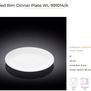 White Porcelain Dessert / Dinner Plate 9" Set of 6 - 991014