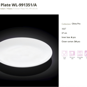 White Porcelain Dinner Plate 27 cm. Set of 6 -991351